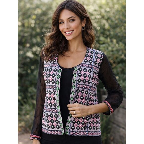 RAGA Jackets & Blazers - Anthropologie RAGA Pink and Black Embellished Jacket